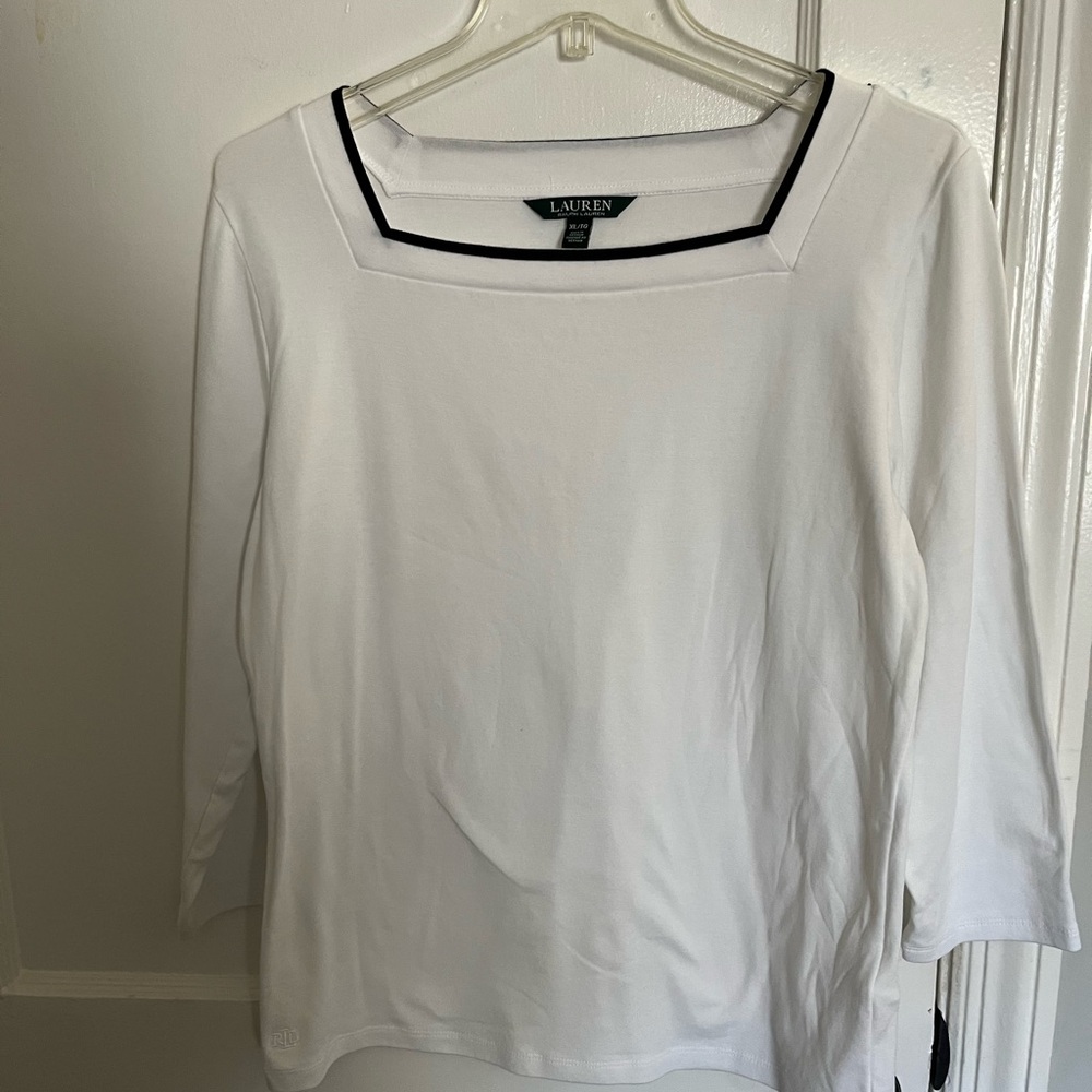 Ralph Lauren White Long-Sleeve Top with Black Trim